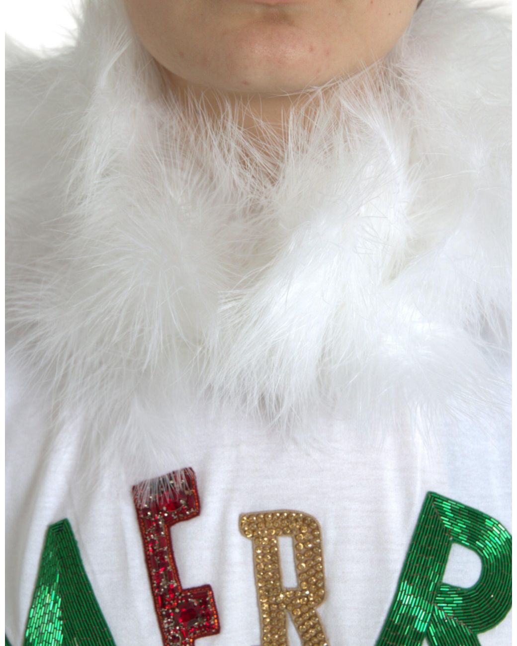 Dolce & Gabbana Gray Cotton Christmas Sequin Fur T-Shirt