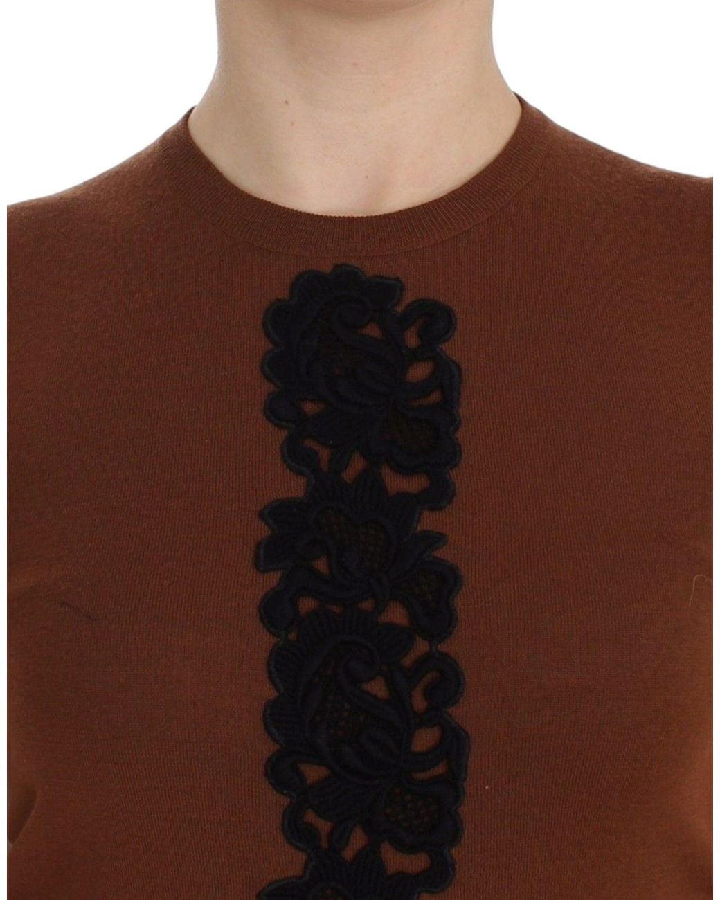 Dolce & Gabbana Brown Wool Lace Vest Sweater Top