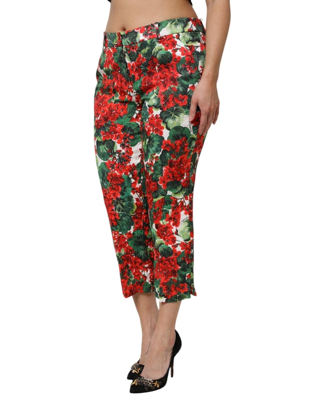Dolce & Gabbana Red Floral Print Cropped Pants