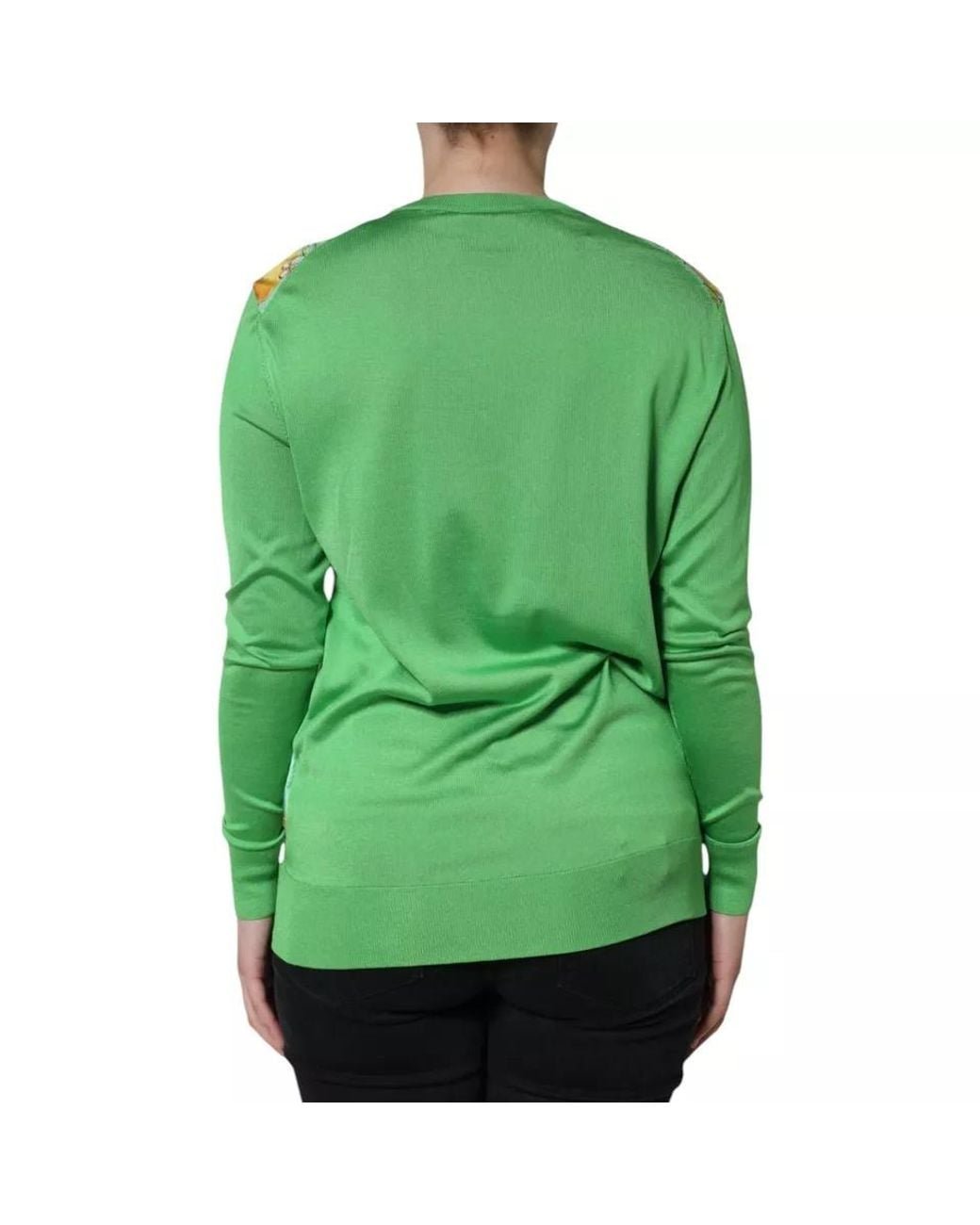 Dolce & Gabbana Green Silk Granita Al Limone Long Sleeves Sweater