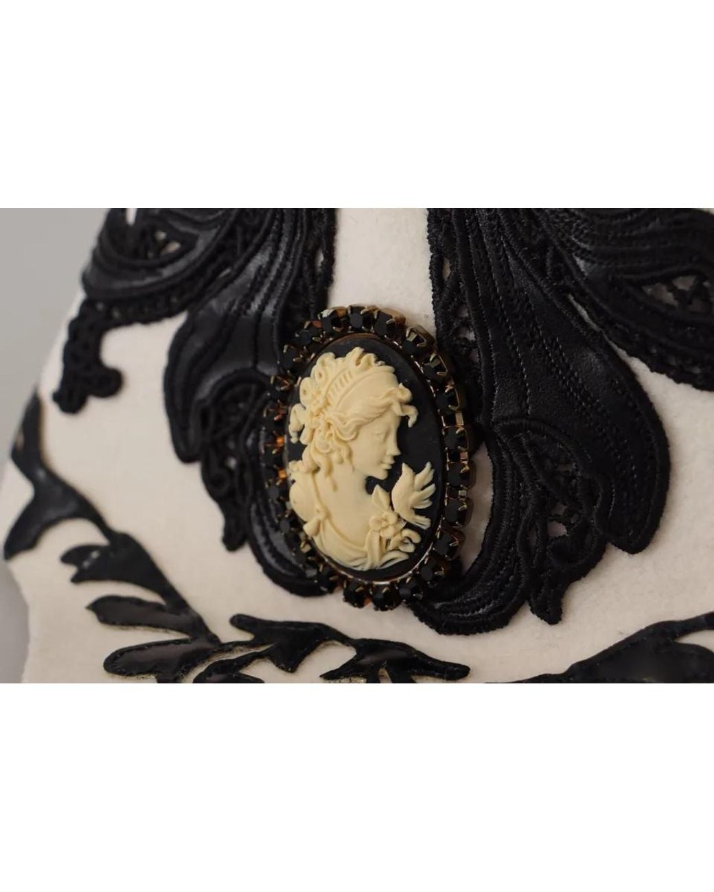 Dolce & Gabbana Metallic Wool Embroidered Cameo Brooch Hat