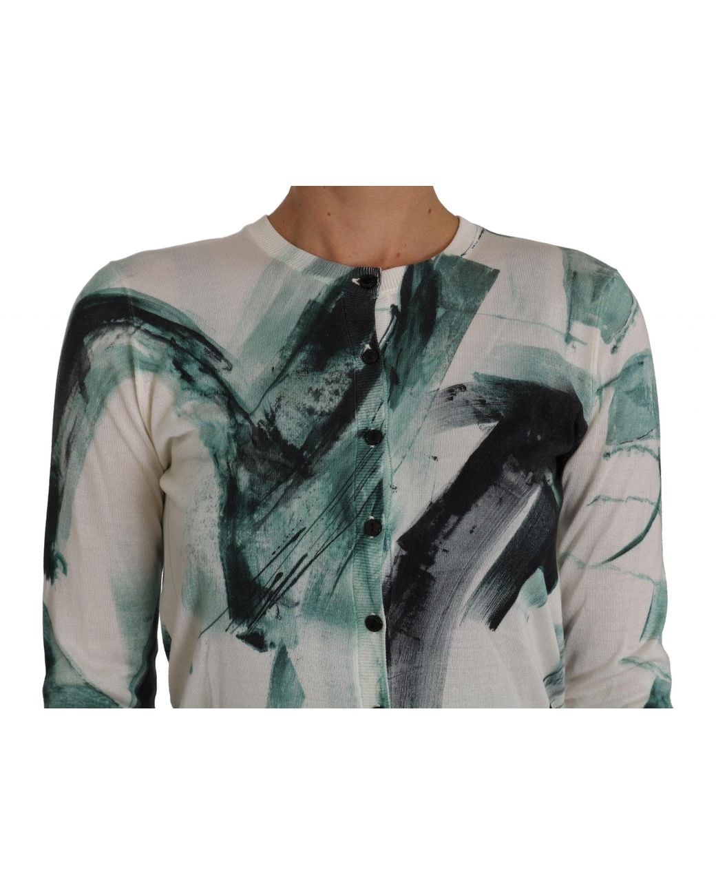 Dolce & Gabbana Gray White Silk Cardigan Lightweight Paint Stroke Sweater