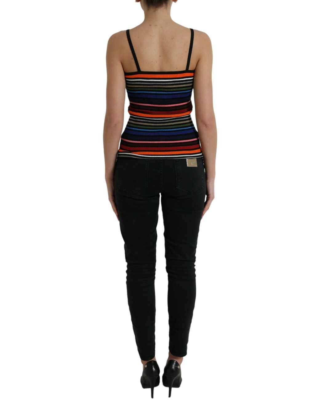 Dolce & Gabbana Black Striped Cotton Blend Tank Top With Logo Detail