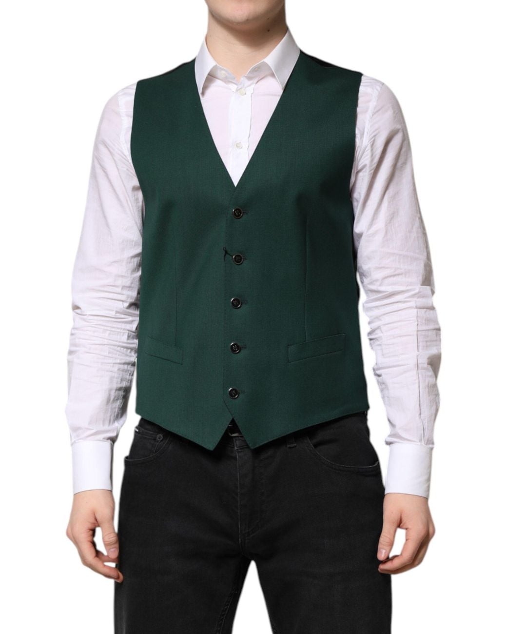 Dolce & Gabbana Green Wool Dress Formal Waistcoat Vest for men