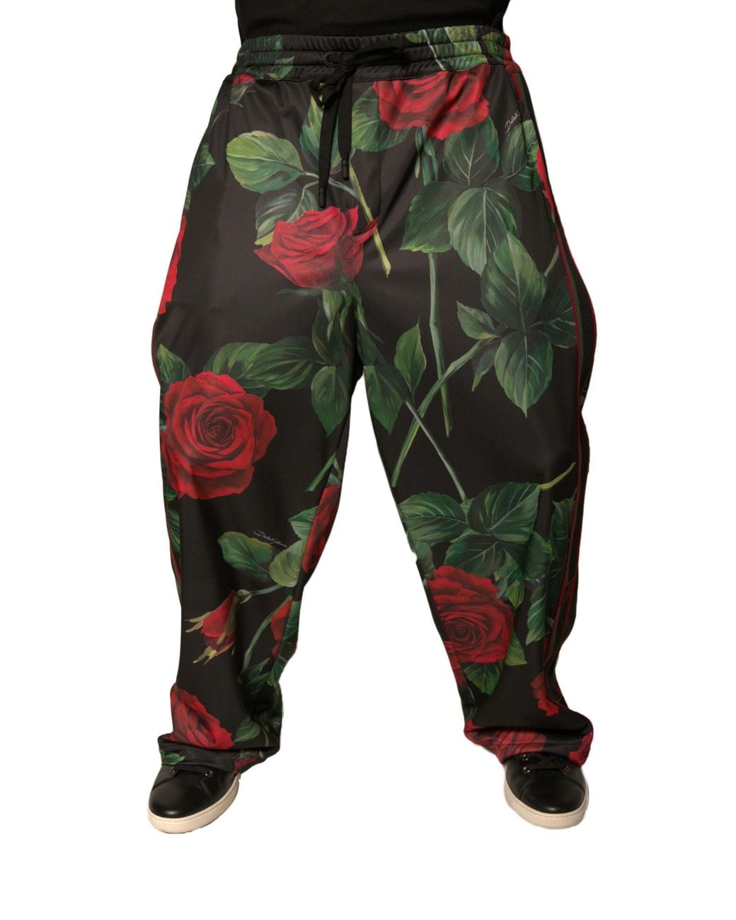Dolce & Gabbana Black Floral Polyester Jogger Sweatmen's Pants for men