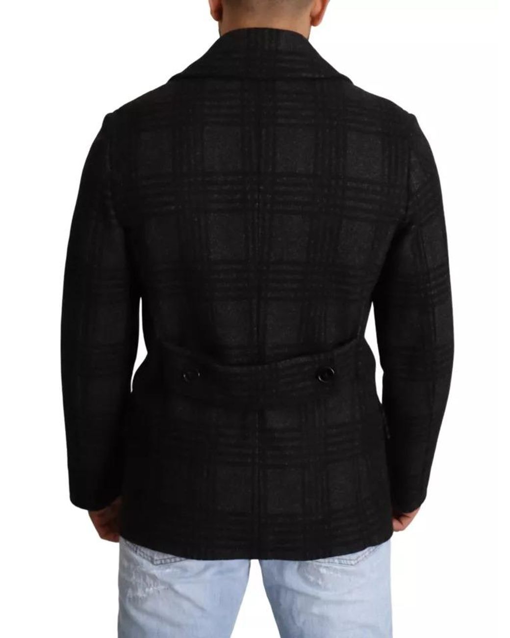 Dolce & Gabbana Black Trench Coat Check Wool Jacket for men