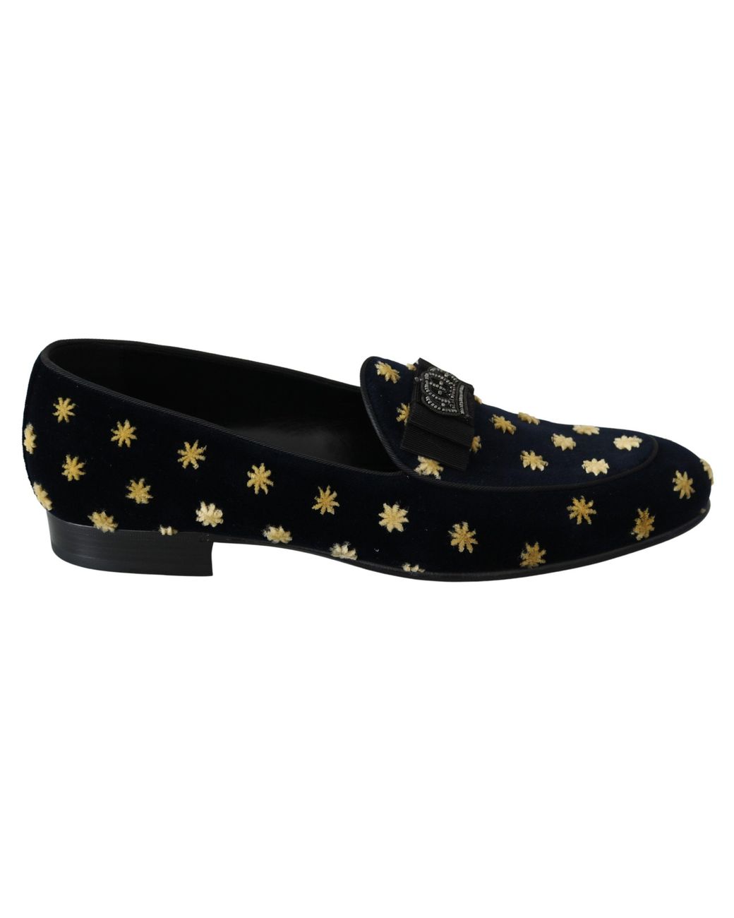 Dolce & Gabbana Black Elegant Velvet Crown Embroidery Loafers for men