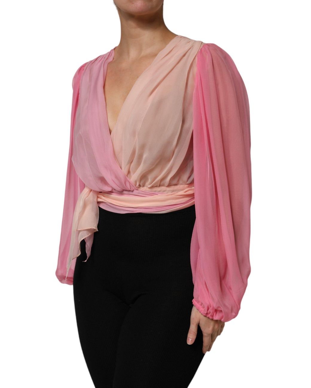 Dolce & Gabbana Red Silk Chiffon Blouse Ombre