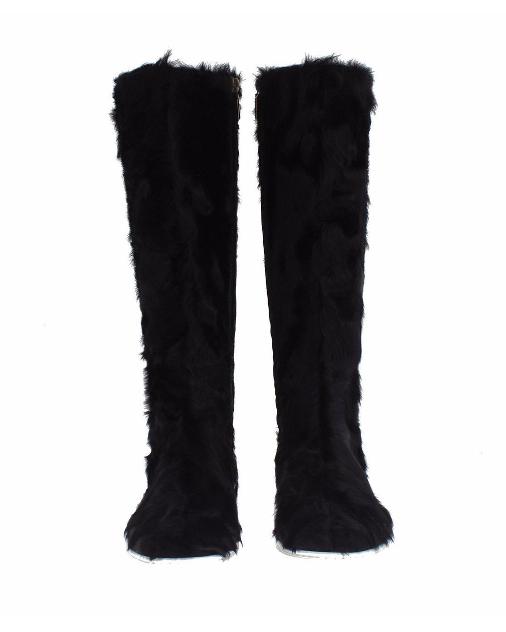 Dolce & Gabbana Black Xiangao Lamb Fur Leather Boots Shoes