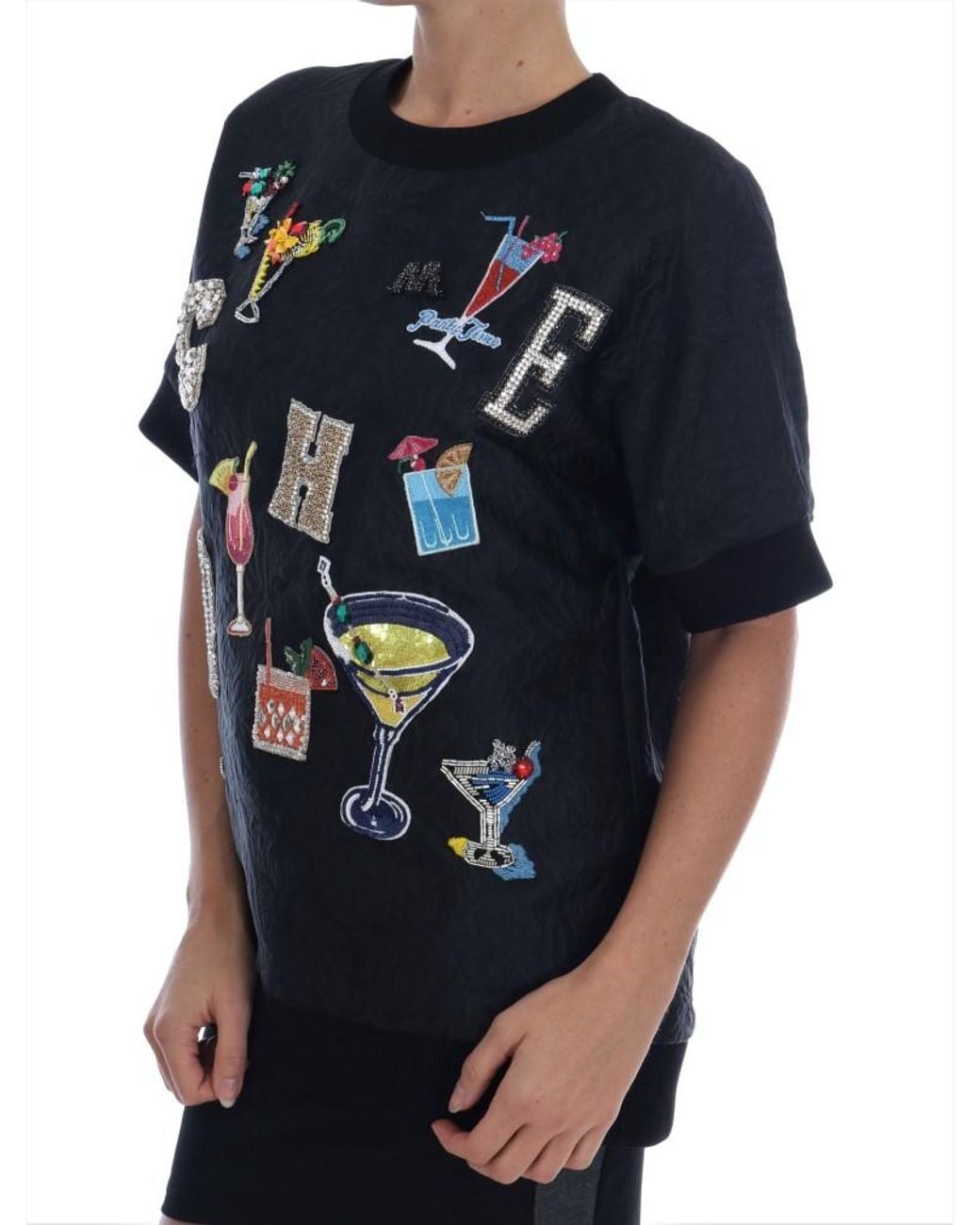 Dolce & Gabbana Blue Brocade Cocktail Crystal Sweater