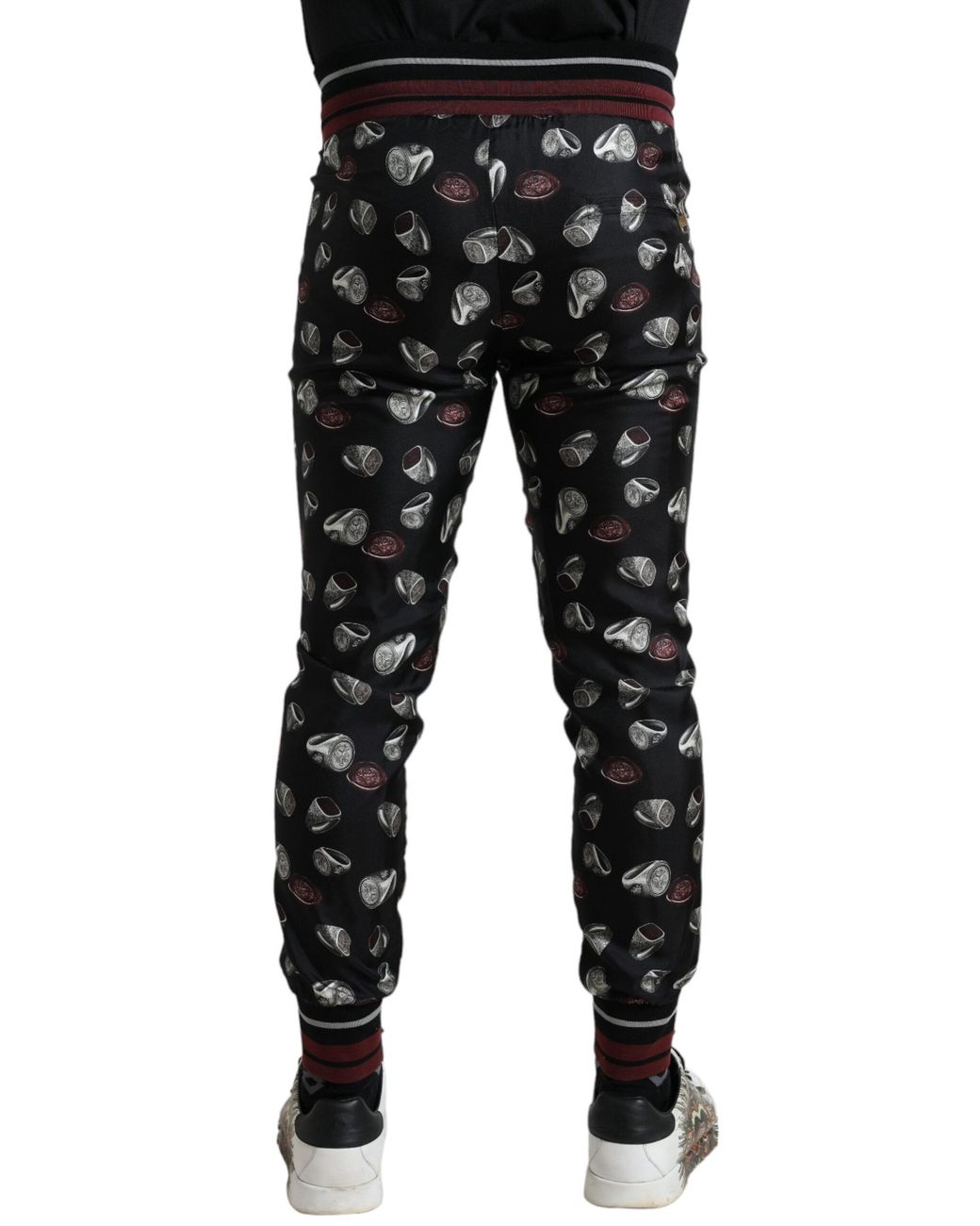 Dolce & Gabbana Black Ring Silk Jogging Trousers Pants for men