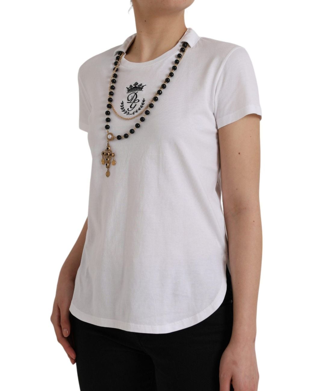 Dolce & Gabbana White Cotton Necklace Short Sleeves T-Shirt