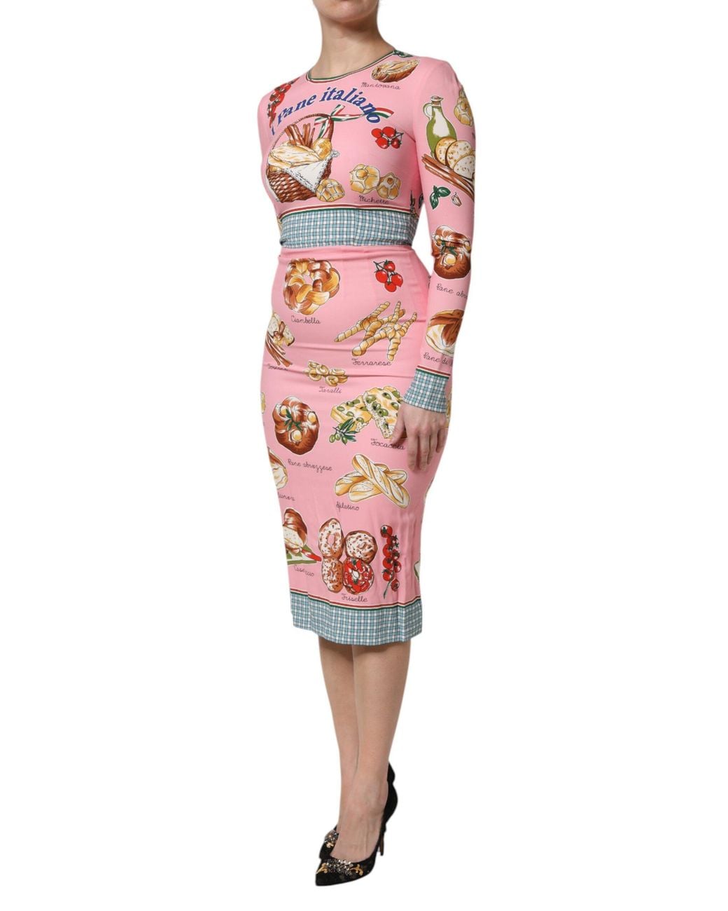Dolce & Gabbana Red Italian Bread Print Midi Dress