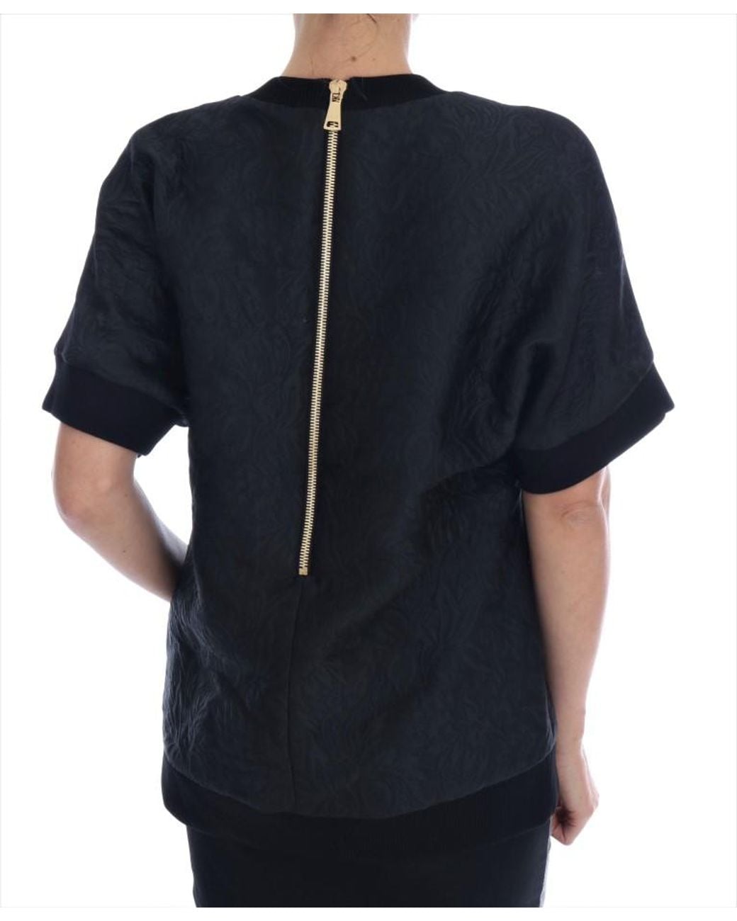 Dolce & Gabbana Blue Brocade Cocktail Crystal Sweater