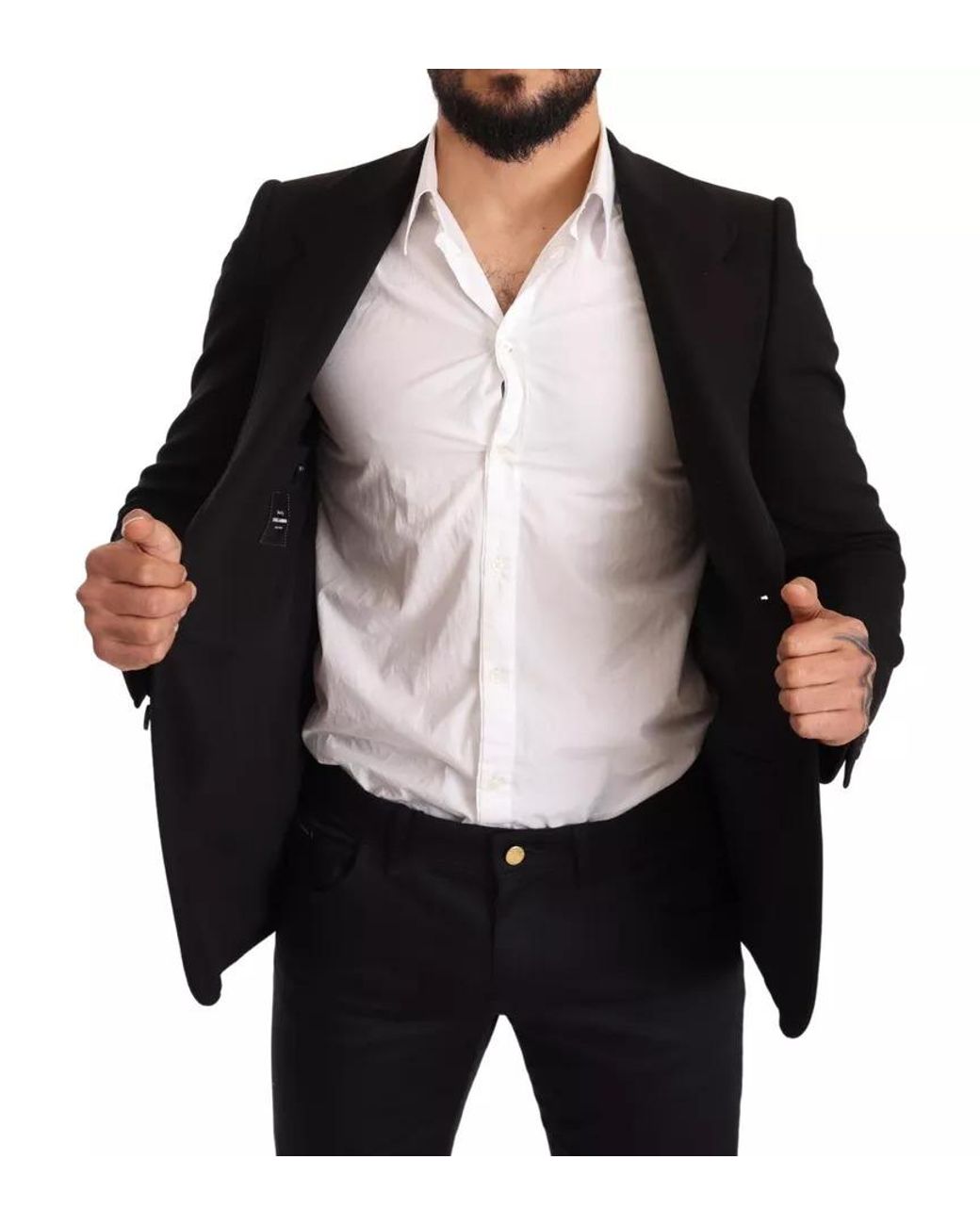 Dolce & Gabbana Black Wool Slim Fit Coat Jacket Blazer for men