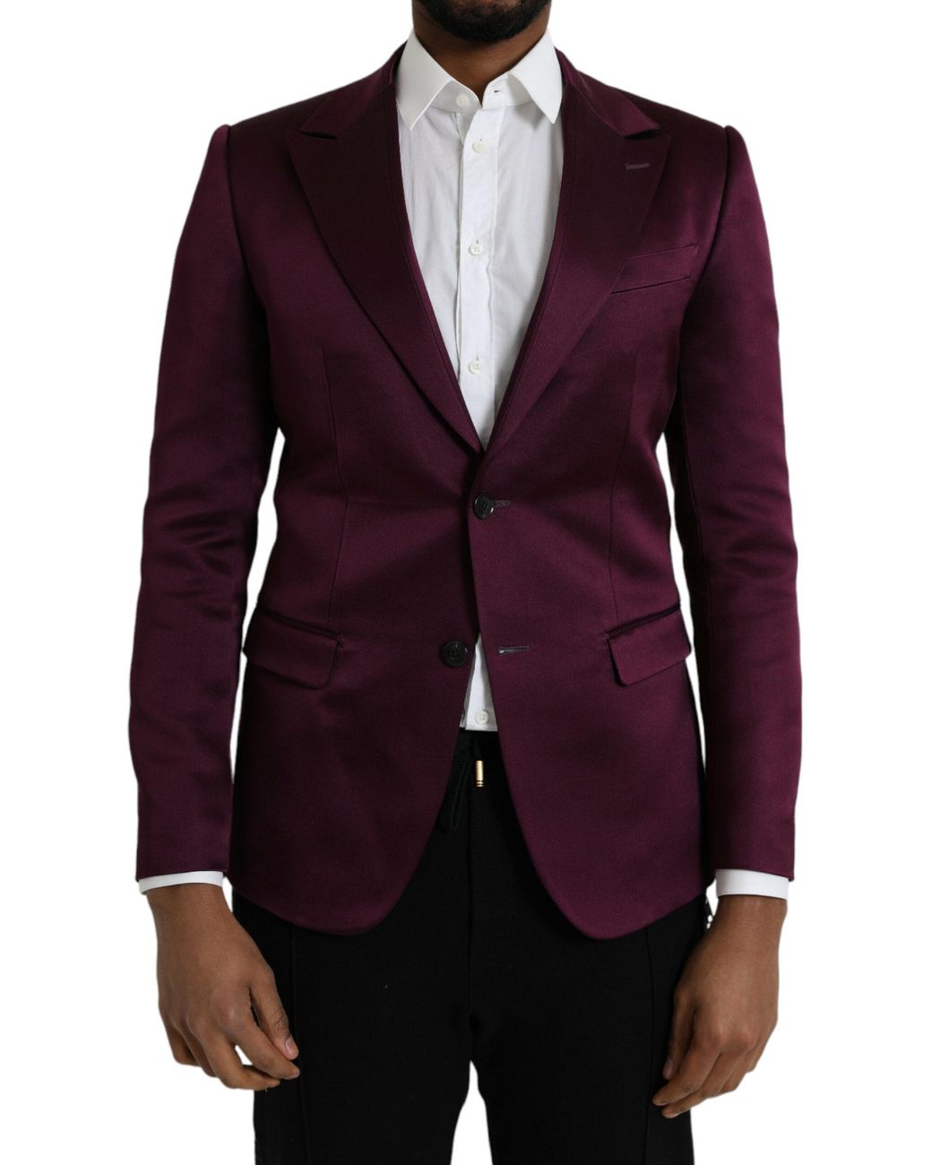 Dolce & Gabbana Purple Silk Single Breasted Coat Blazer for men