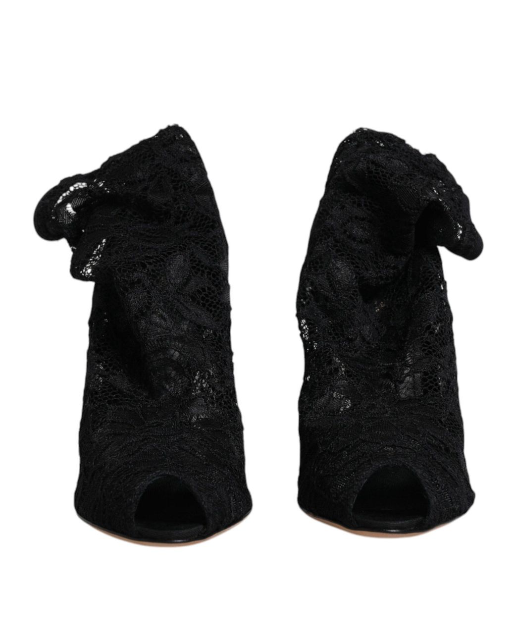 Dolce & Gabbana Black Lace Stretch Heels Mid Calf Boots Shoes