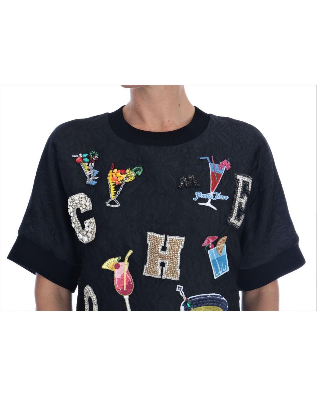 Dolce & Gabbana Blue Brocade Cocktail Crystal Sweater