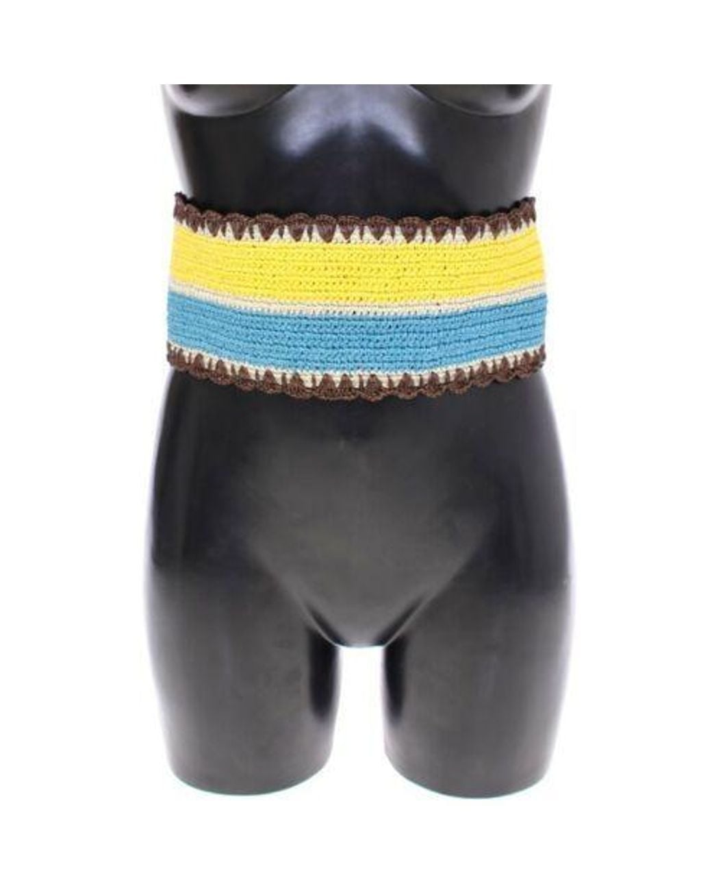 Dolce & Gabbana Gray Striped Wide Waist Raffia Belt Viscose for men