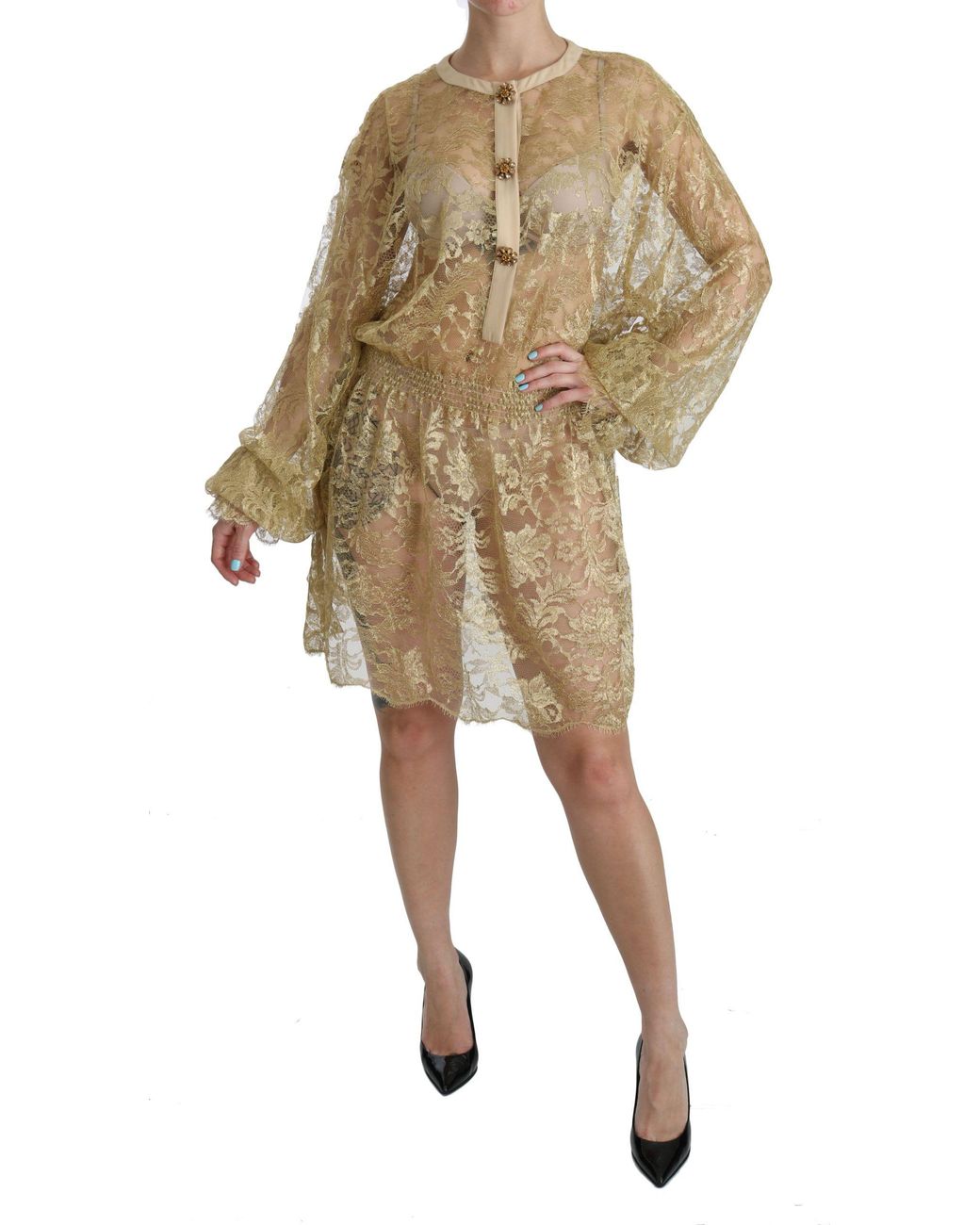 Dolce & Gabbana Multicolor Lace See Through A-line Knee Length Dress