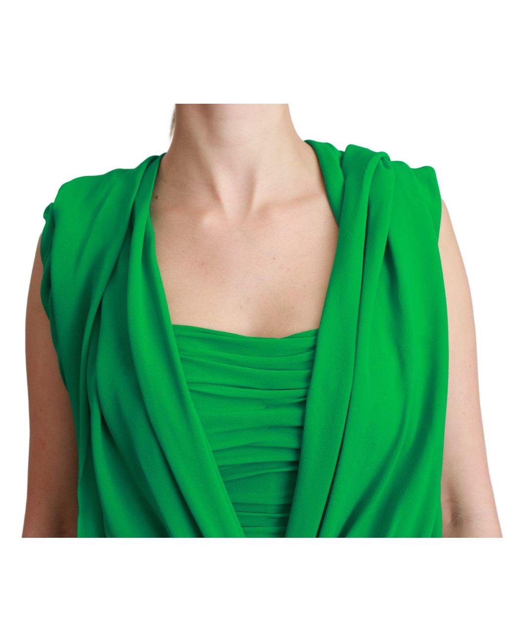 Dolce & Gabbana Green 100% Silk Sleeveless Pleated Maxi Dress