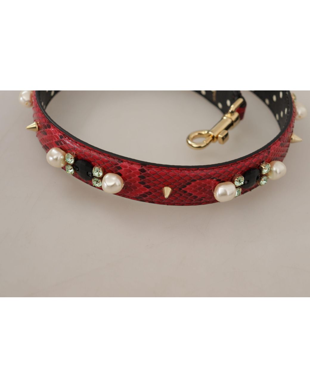 Dolce & Gabbana Black Python Leather Crystals Reversible Shoulder Strap