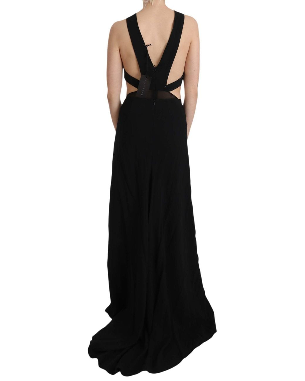 John Richmond Black Crystal Leather Gown Flare Dress