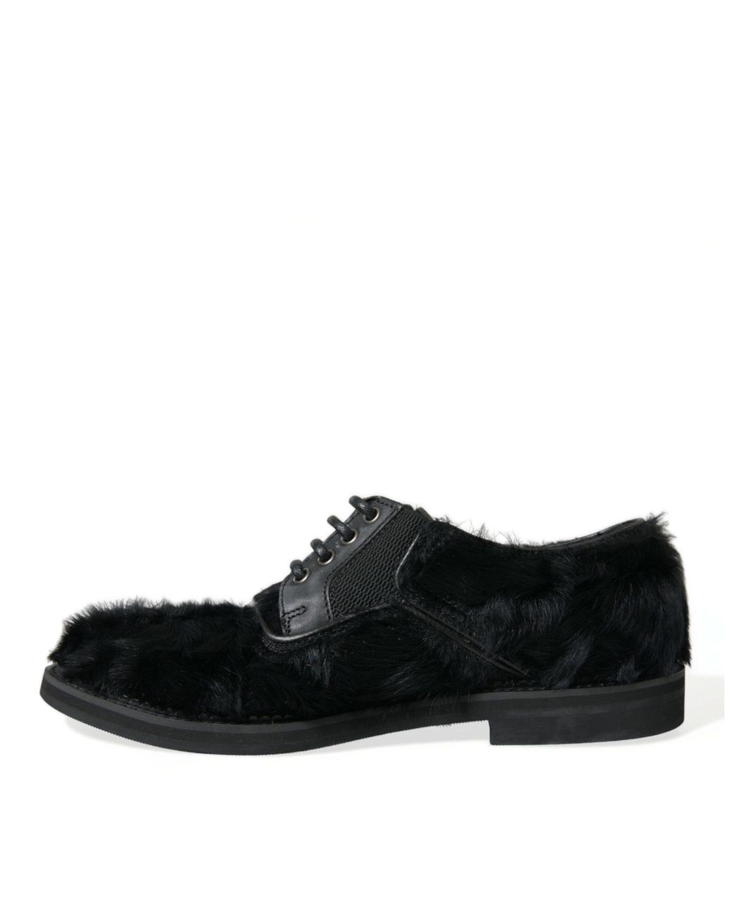 Dolce & Gabbana Black Fur Leather Lace Up Derby Dress Shoes for men