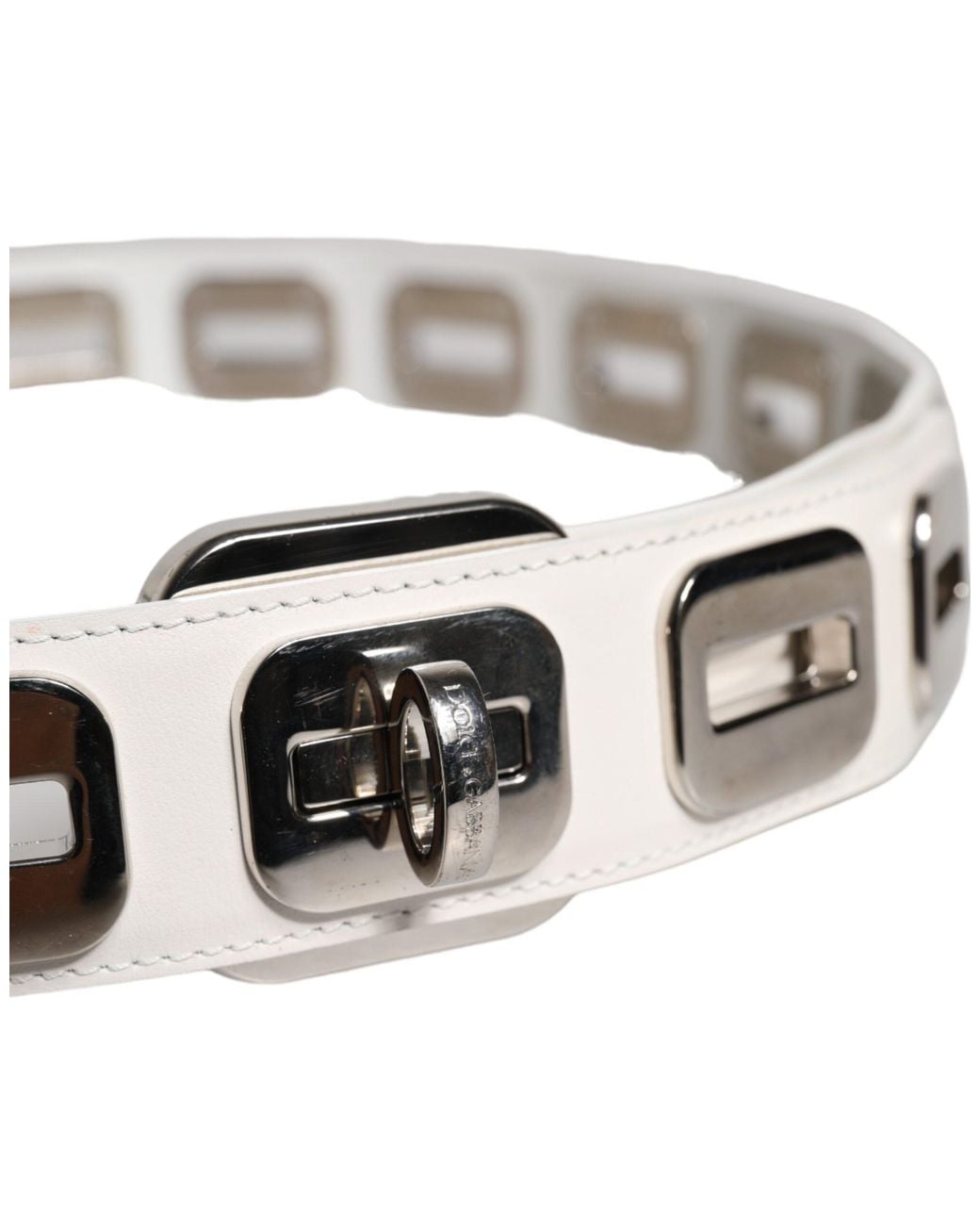 Dolce & Gabbana Metallic Leather Tone Rotating Buckle Belt