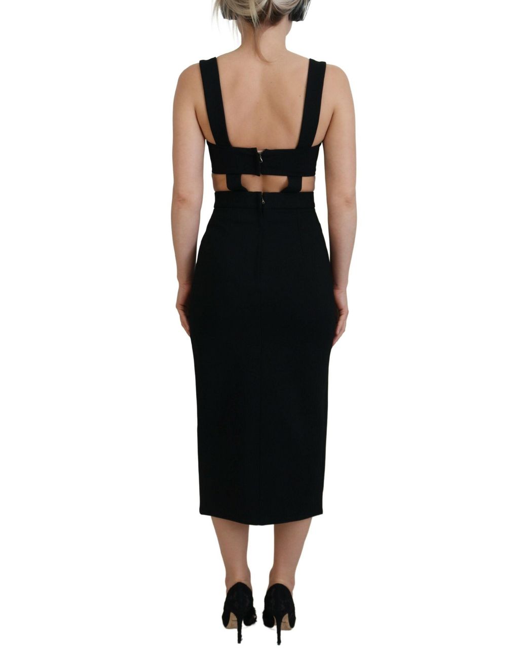 Dolce & Gabbana Black Viscose Bodycon Sheath Midi Dress