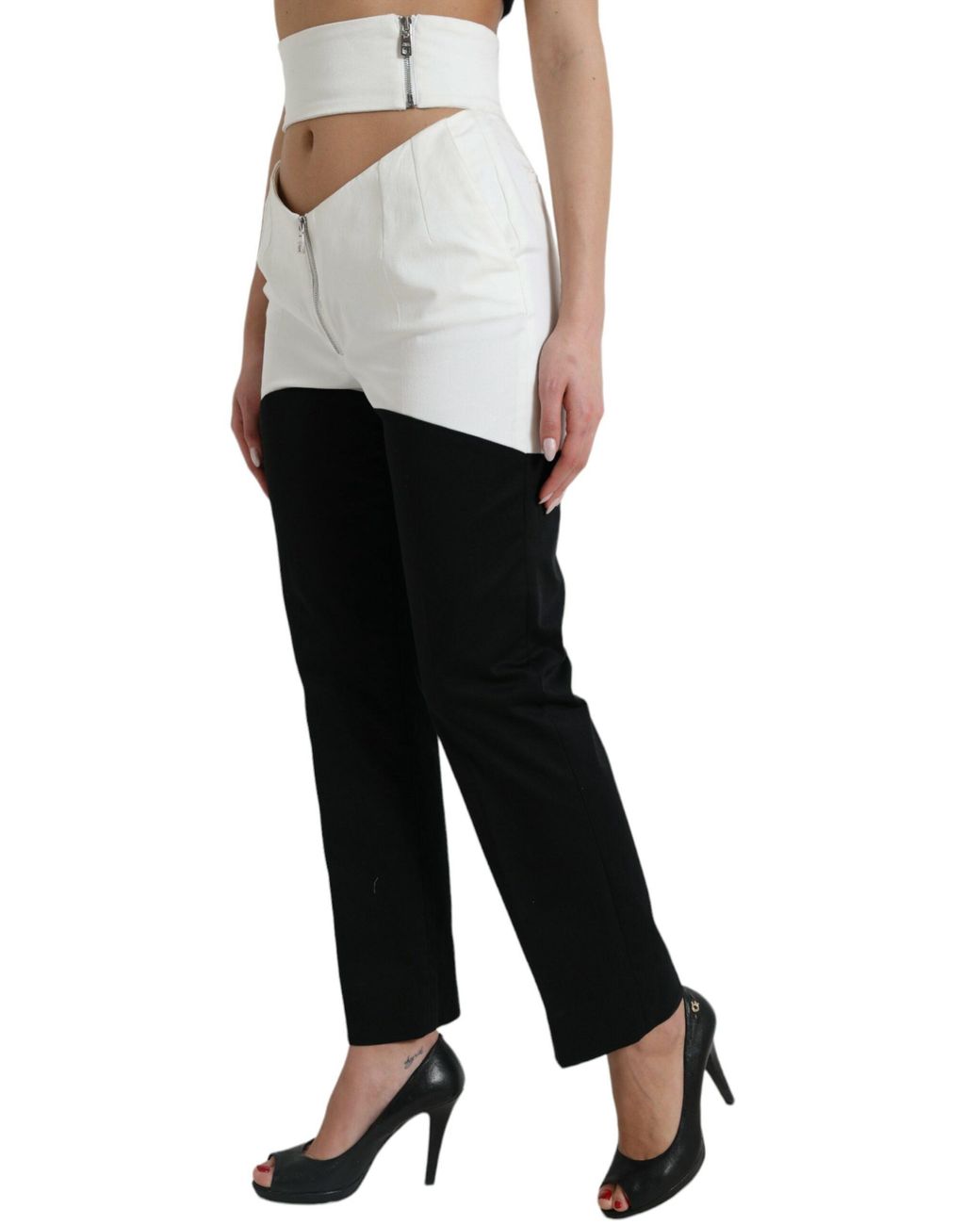 Dolce & Gabbana Black Cotton Cut Out Waist Tapered Pants