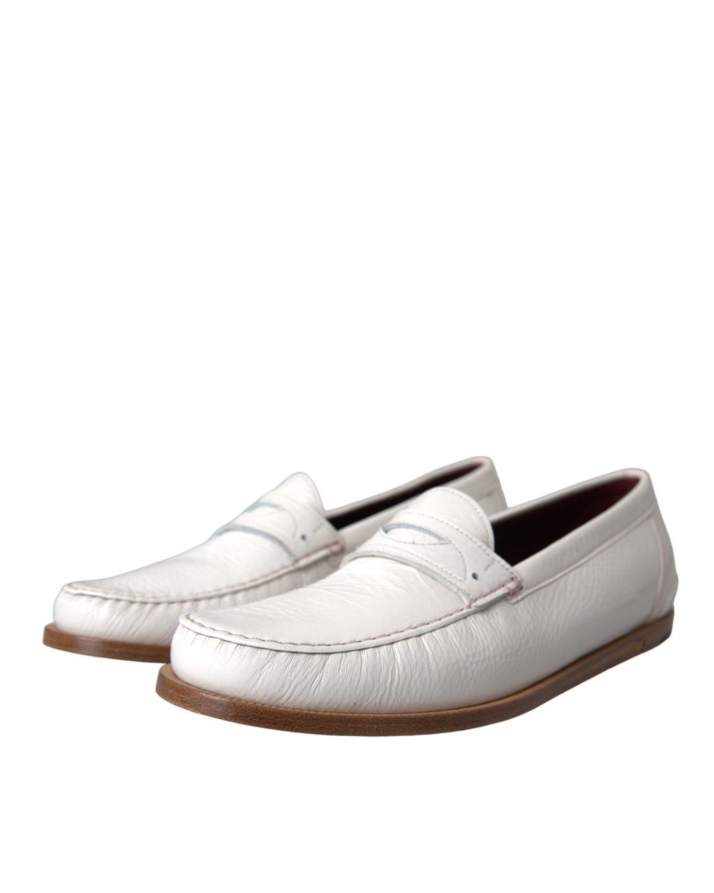 Dolce & Gabbana White Dolce & Gabbana Leather Slip-On Moccasin Loafer for men