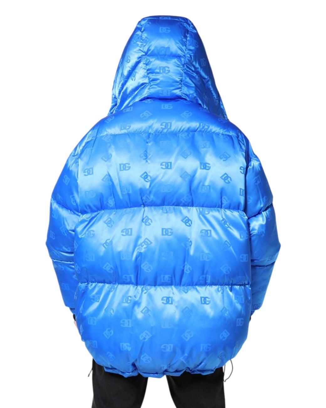Dolce & Gabbana Blue Puffer Jacket Allover Logo Print for men