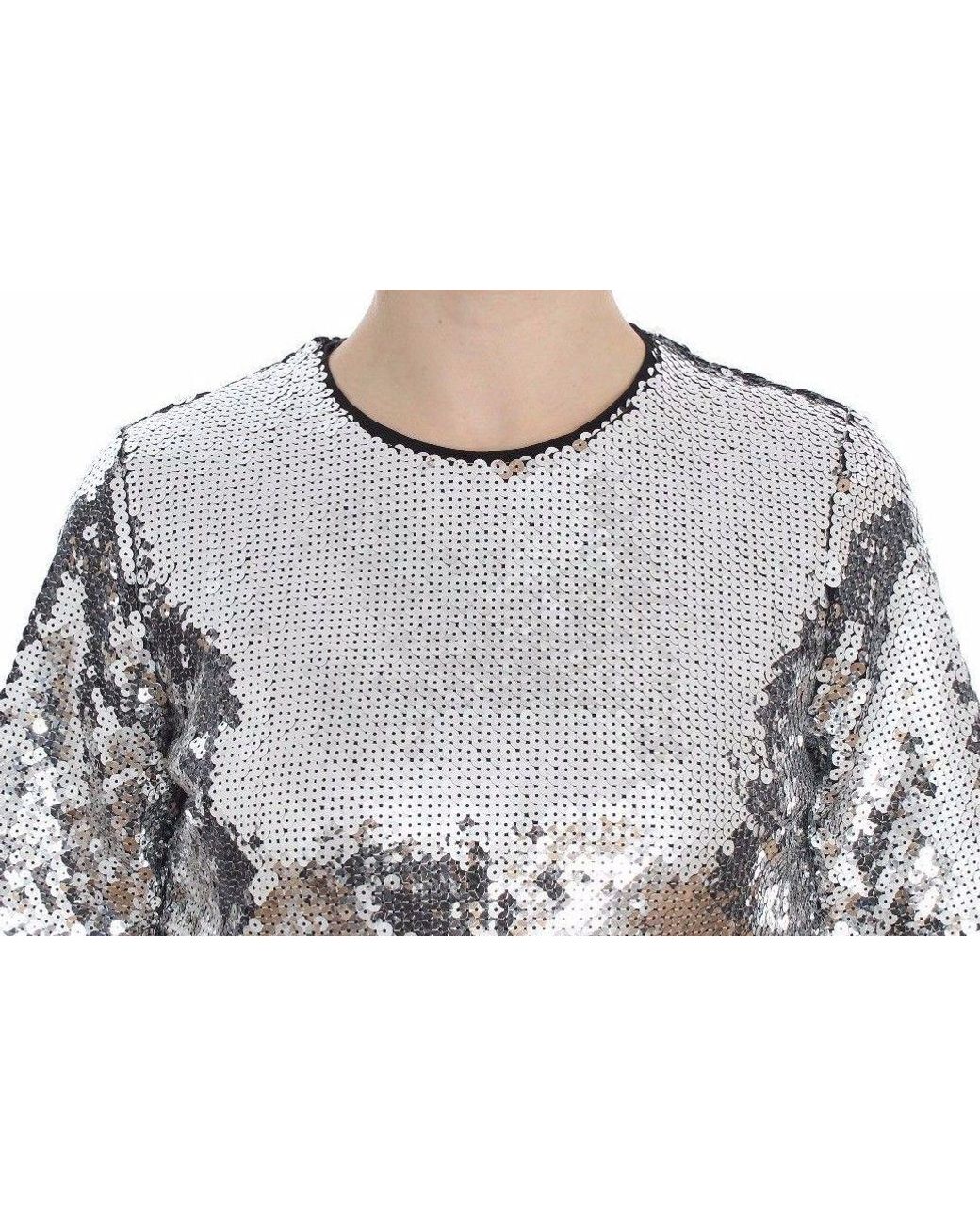 Dolce & Gabbana Gray Dolce Gabbana Sequin Top T-Shirts