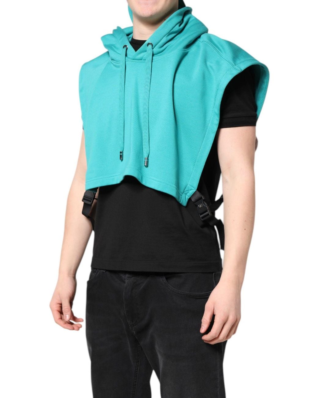 Dolce & Gabbana Blue Cotton Hooded Sportswear Vest Sweater for men
