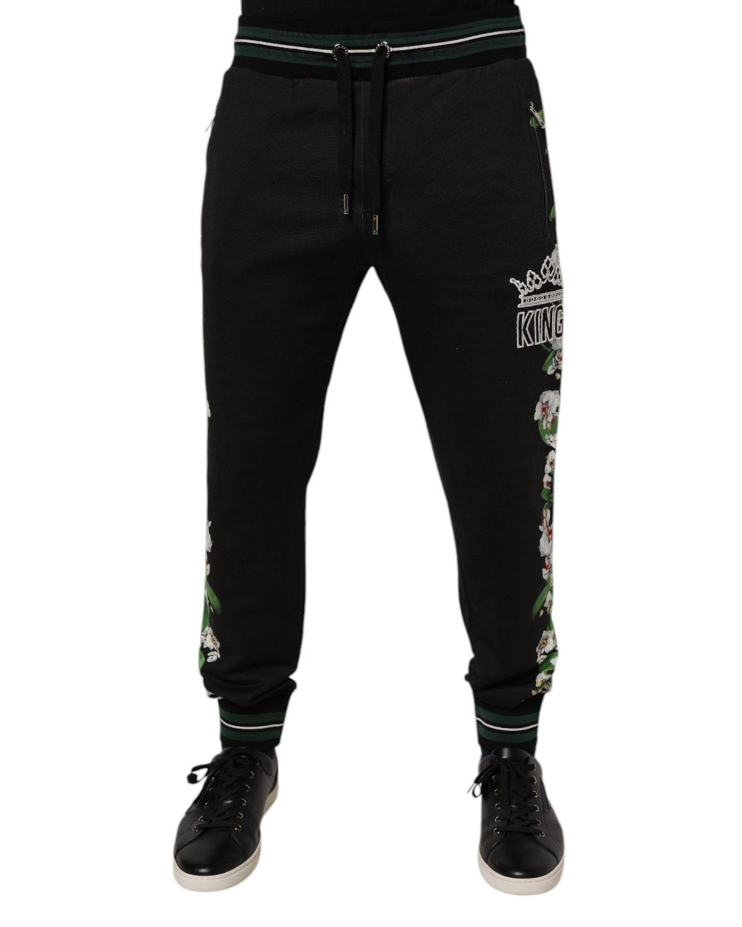 Dolce & Gabbana Black Floral King Jogger Sweatmen's Pants for men