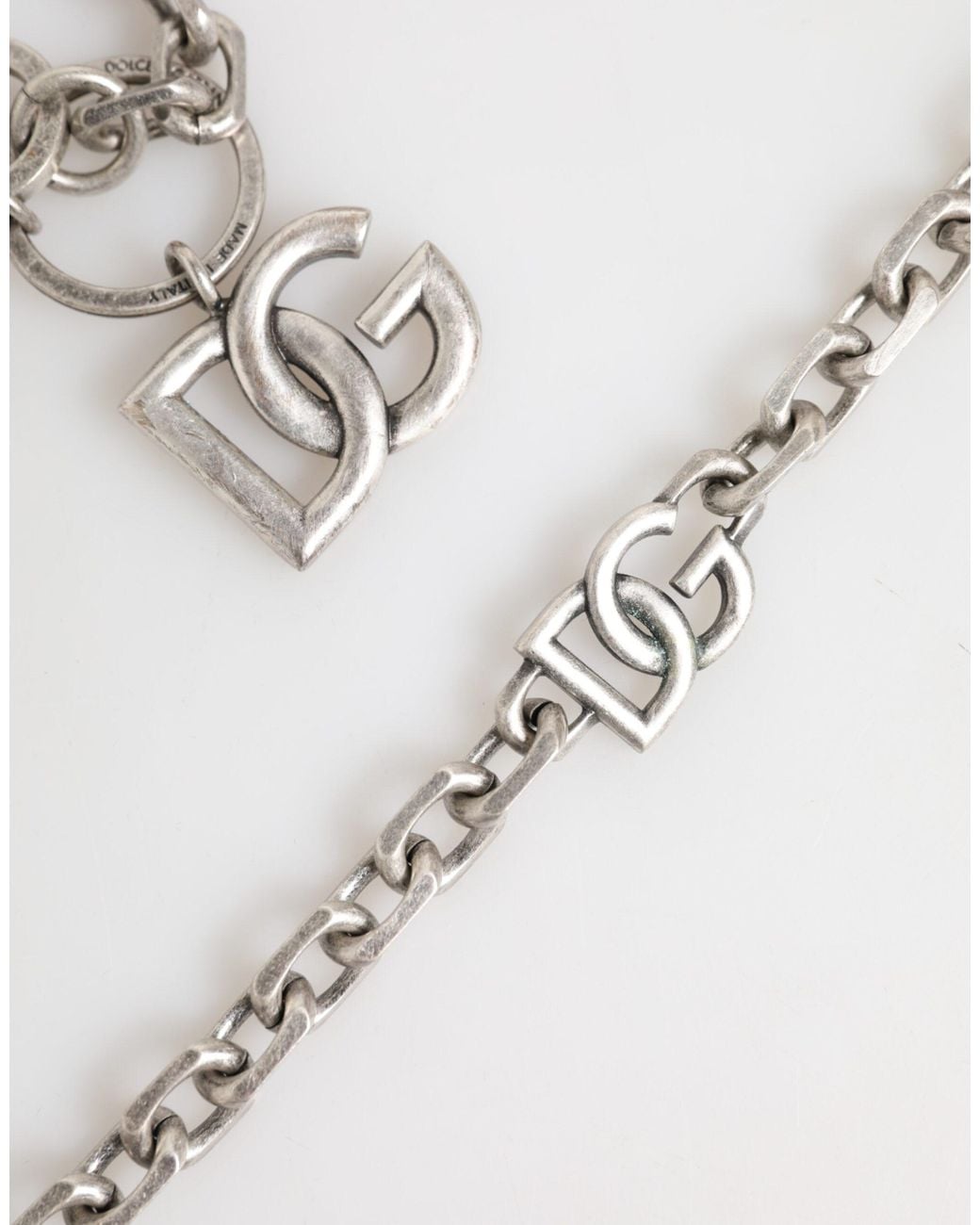 Dolce & Gabbana White Tone Brass Dg Logo Detailing Chain Necklace for men