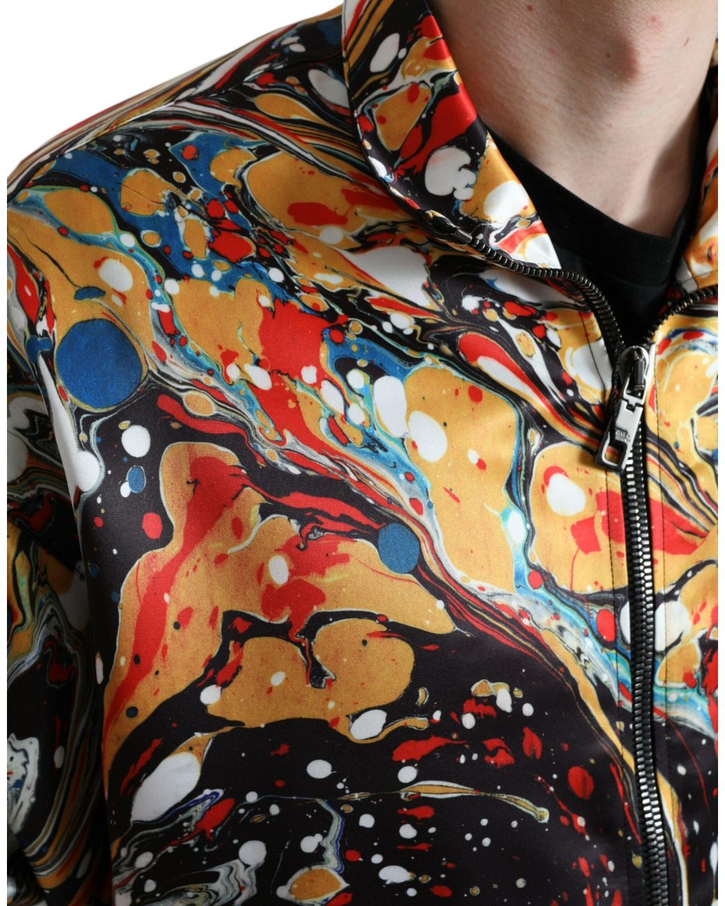 Dolce & Gabbana Black Abstract Polyester Bomber Jacket Clothing for men