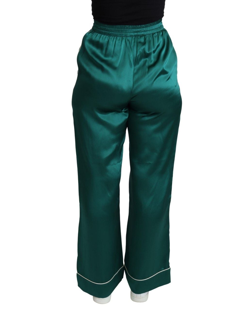 Dolce & Gabbana Green High Waist Pajama Trouser Silk Pant