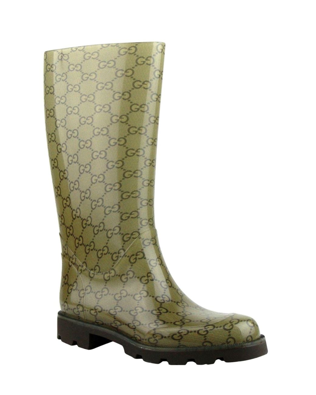 Gucci Green Ssima Pattern Rubber Rain Boots