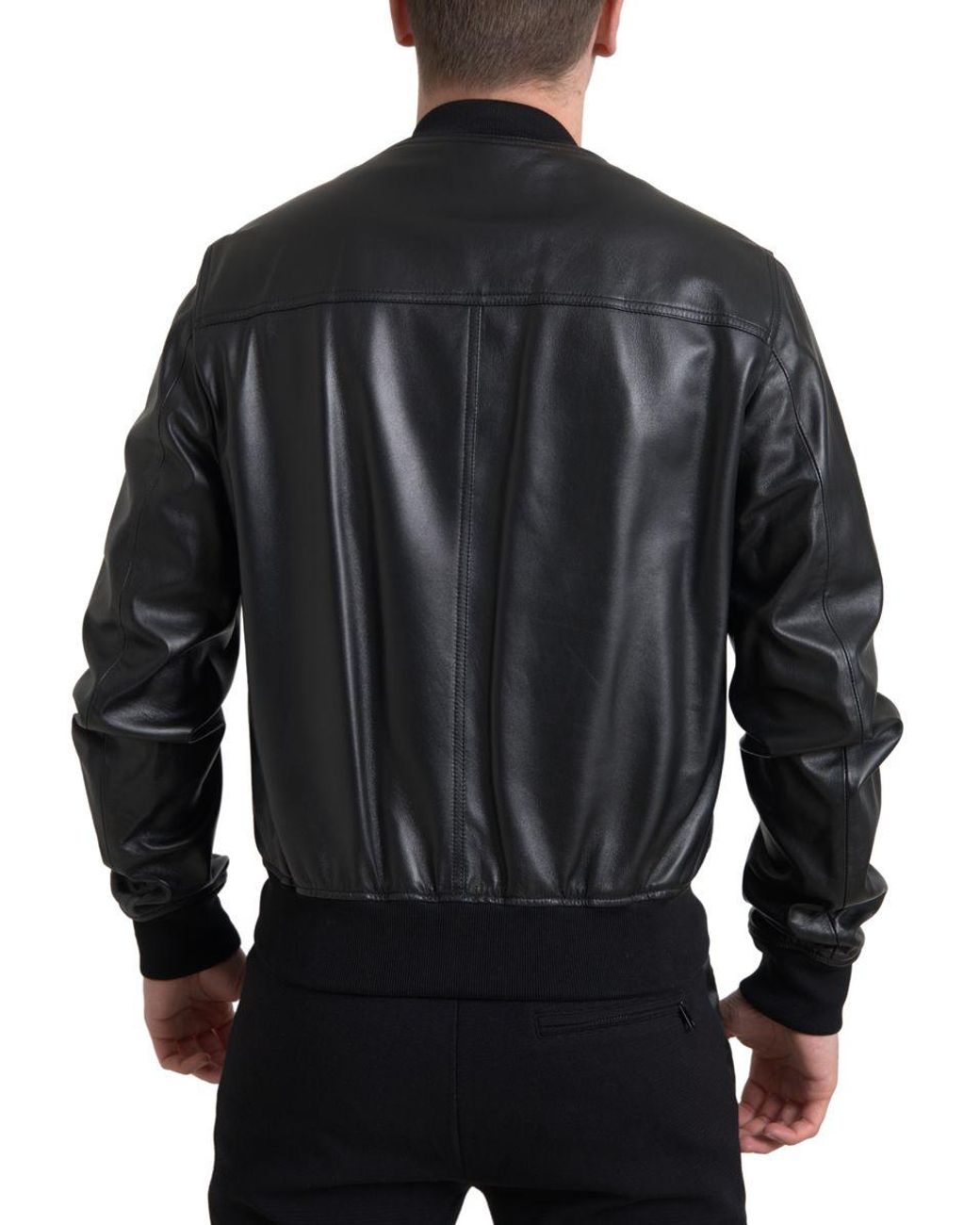 Dolce & Gabbana Black Leather Full Zip Bomberjacket for men