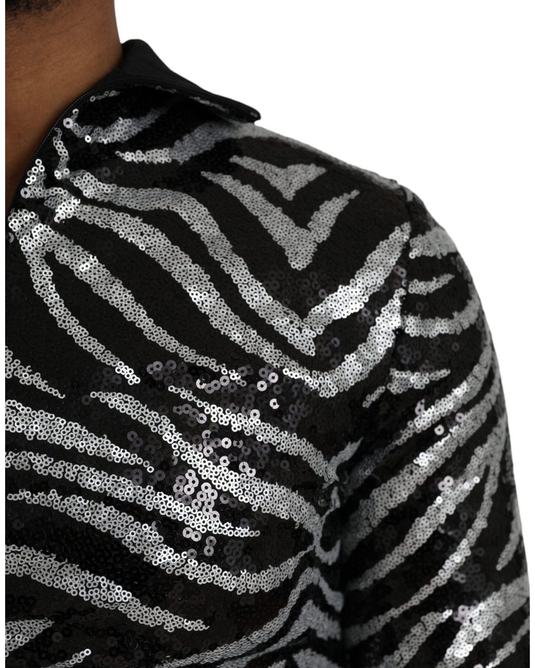 Dolce & Gabbana Black Sequined Polyester Sweater for men