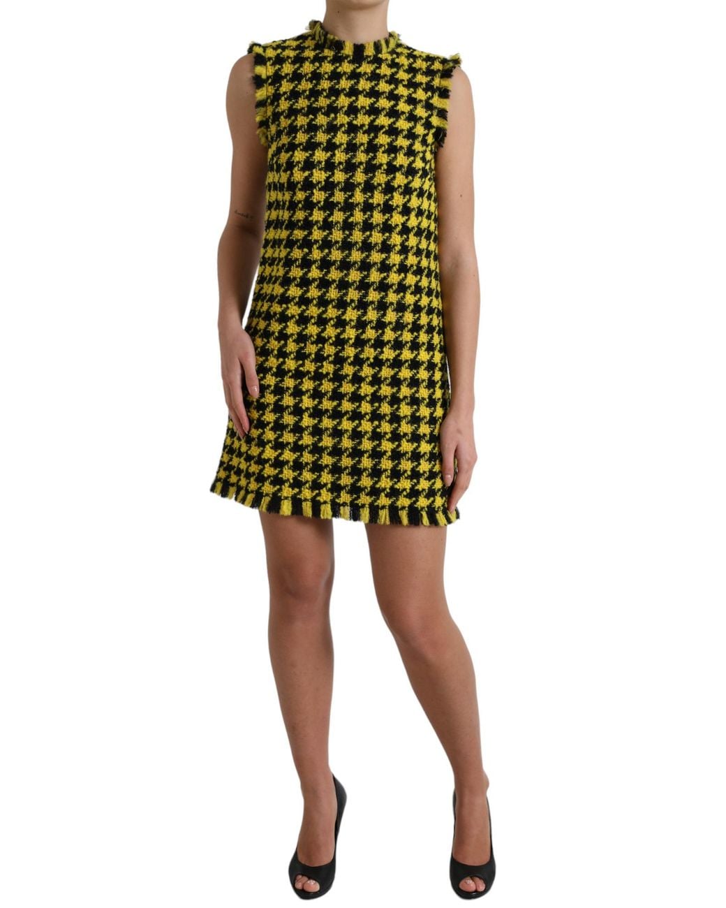 Dolce & Gabbana Green Houndstooth Mini Dress Sleeveless Shift