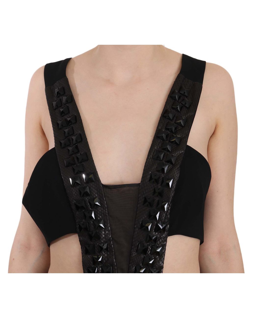 John Richmond Black Crystal Leather Gown Flare Dress