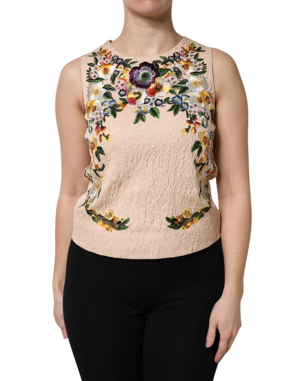 Dolce & Gabbana Black Floral Embroidery Sleeveless Tank Top
