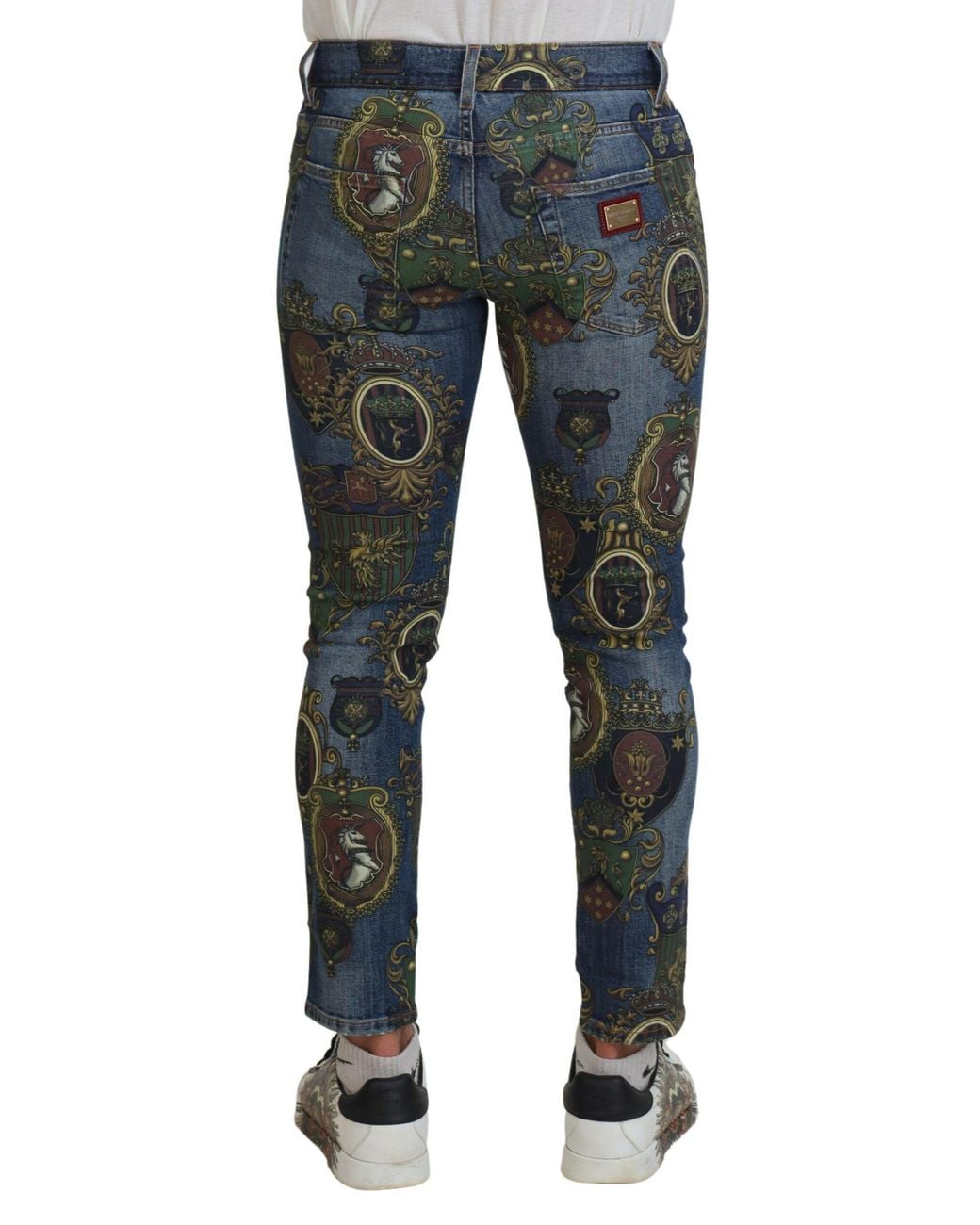 Dolce & Gabbana Blue Medal Print Slim Fit Cotton Jeans for men