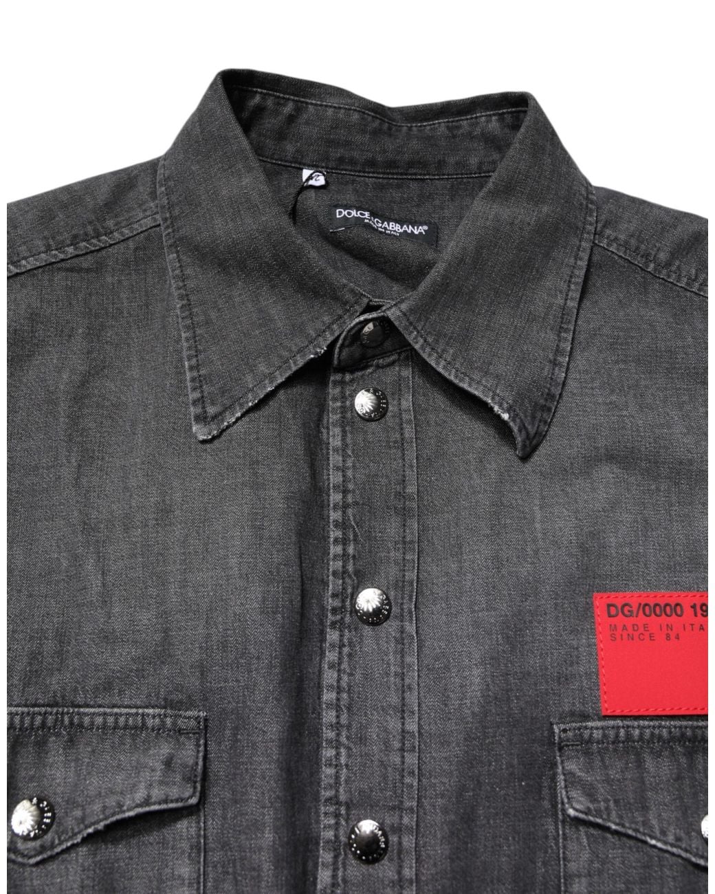 Dolce & Gabbana Black Logo Cotton Button Down Denim Shirt for men