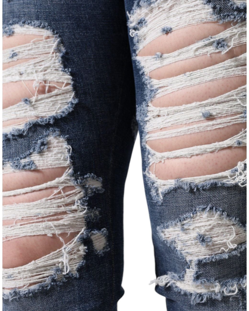 Dolce & Gabbana Blue Cotton Stretch Tattered Skinny Jeans