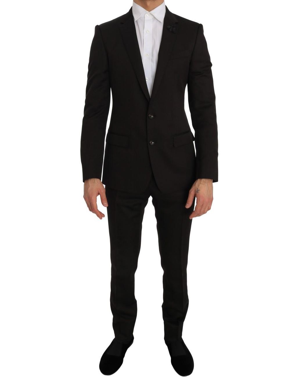 Dolce & Gabbana Black Brown Wool Crystal Bee Slim Fit Martini for men