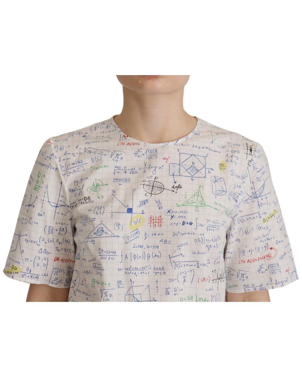 Dolce & Gabbana Gray Cotton Algebra Print Short Sleeves Top